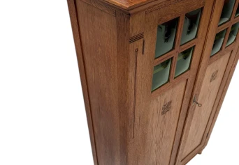 Arts & Crafts Art Nouveau Bookcase with Original Green Glass, 1900s